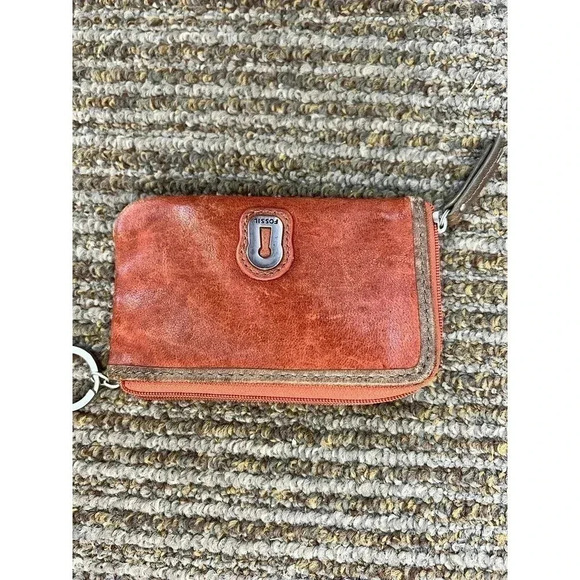 Fossil Leather Applique Bug Key Lock Keychain Coin Purse Wallet ID Holder 5X3" - Picture 4 of 11